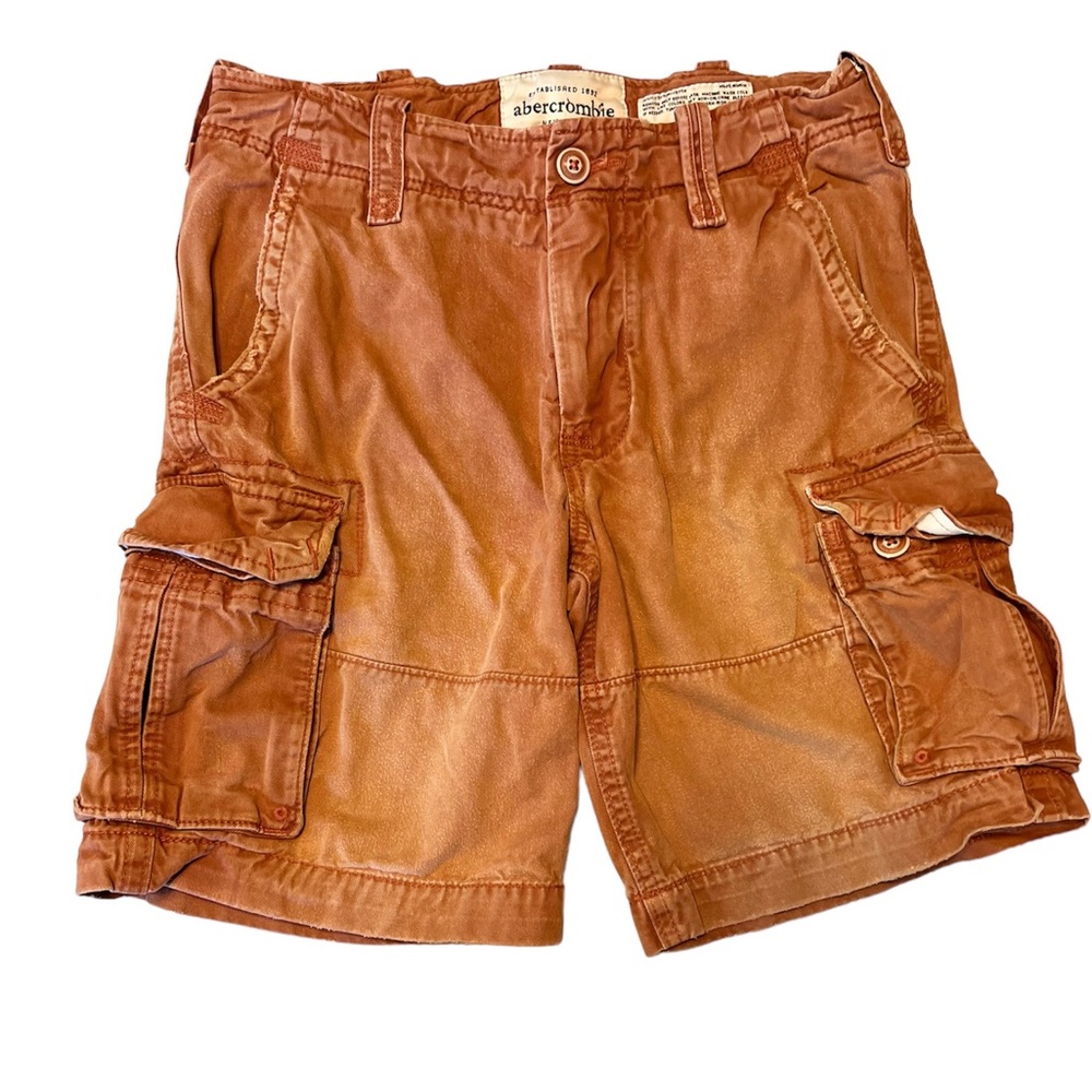 Abercrombie Classic Distressed Heavyweight Brick Red Cargo Shorts size Boys 14